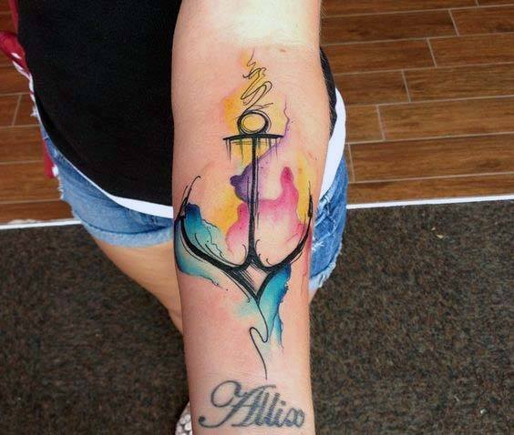 Womens Water Color Pastel Anchor Tattoo