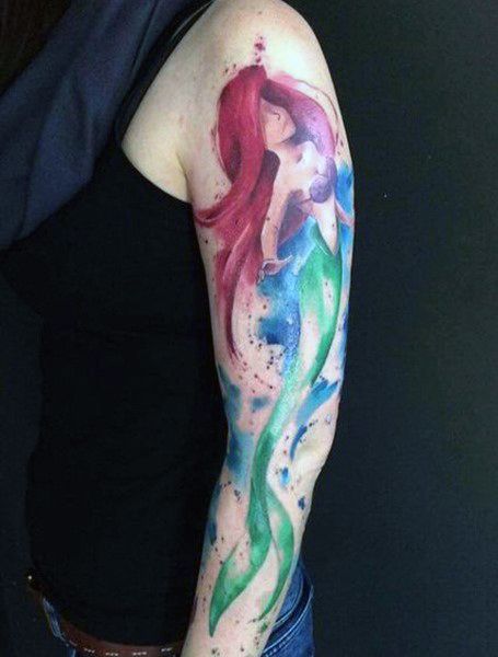 Womens Water Color Tattoo Half Sleeve