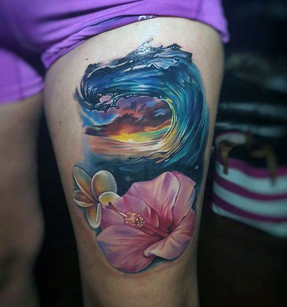 Womens Water Hibiscus Tattoo 3D