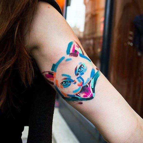 Womens Watercolor Cat Tattoo On Arms