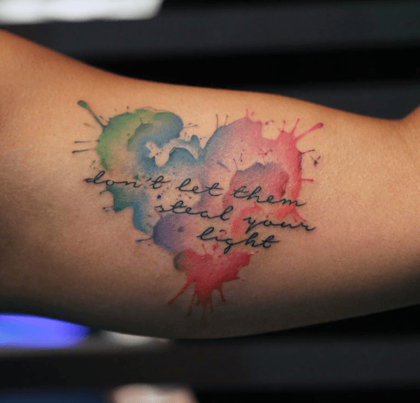 Womens Watercolor Heart And Quote Tattoo Forearms