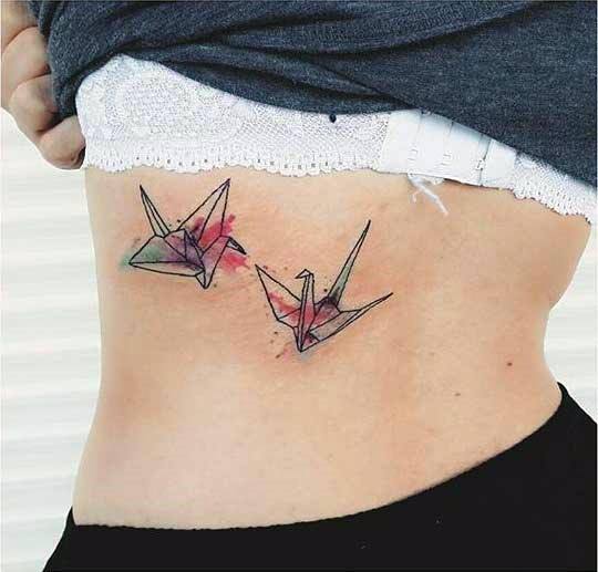 Womens Watercolor Origami Tattoo Torso