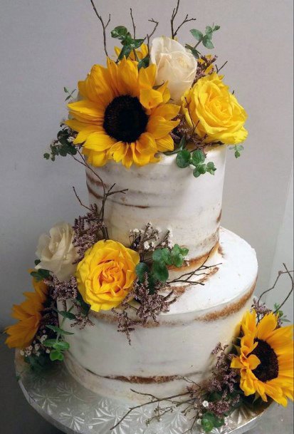 Womens Wedding Cake Decorated With Sunflowers