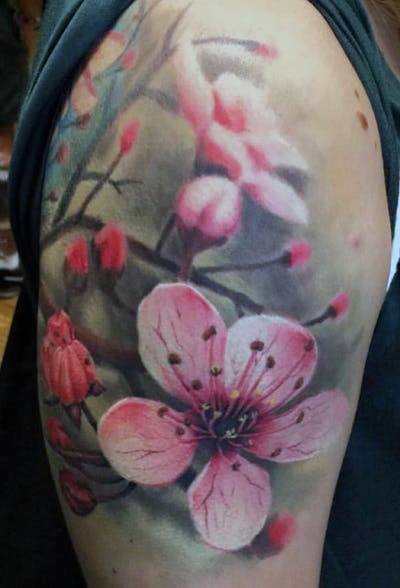 Womens Whimsical Cherry Blossom Tattoo