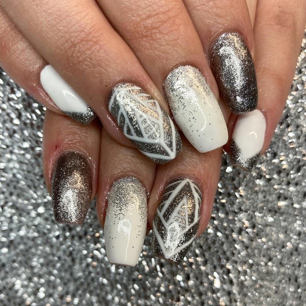 Womens White And Silver Good Looking Nails