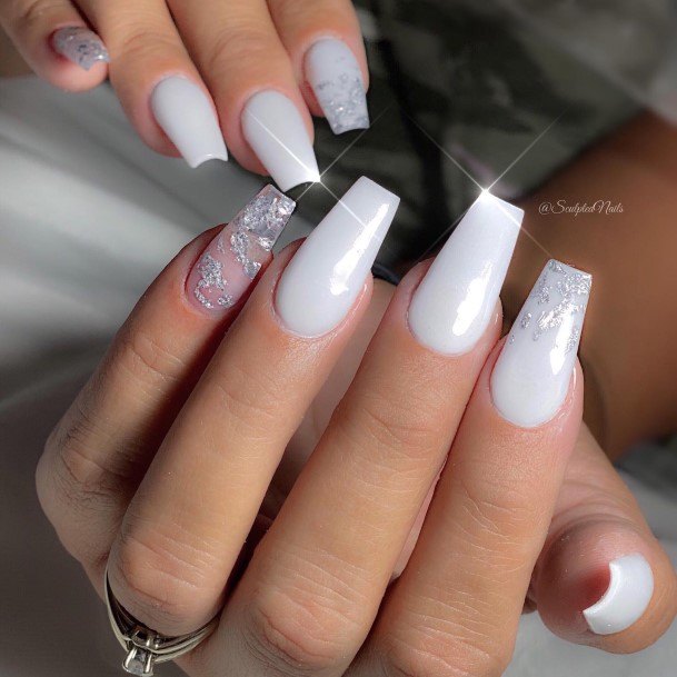 Womens White And Silver Nail Ideas