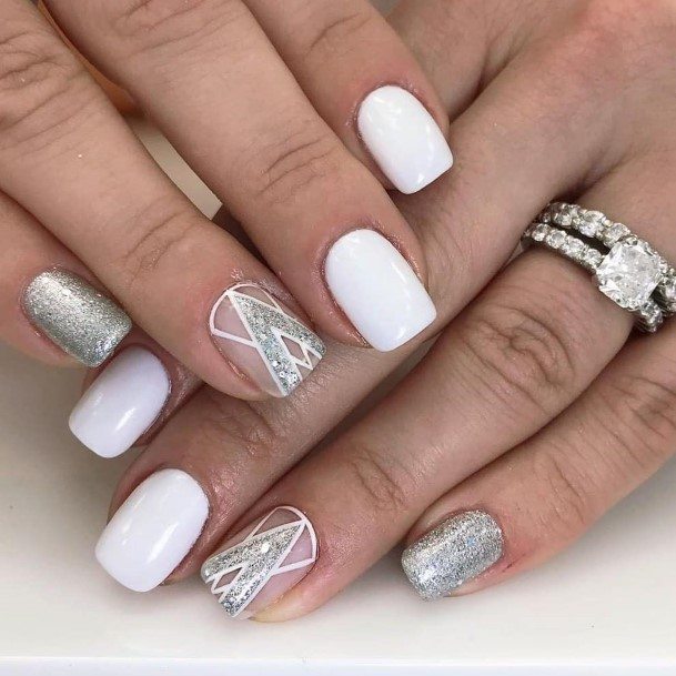 Womens White And Silver Nails