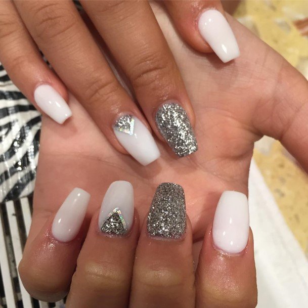 Womens White And Silver Super Nail Designs