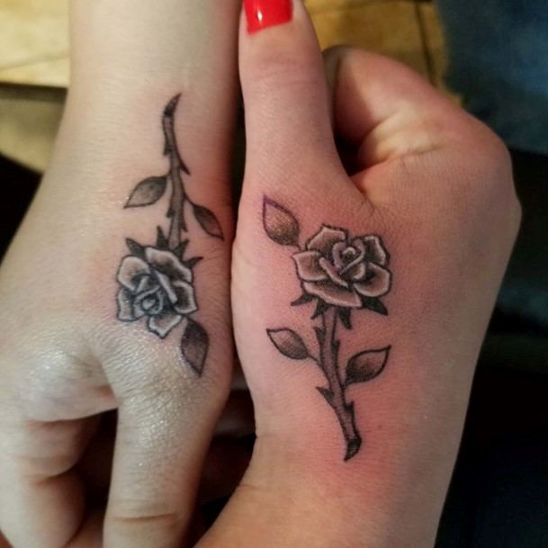 Womens White Bordered Rose Tattoo Best Friend Hands
