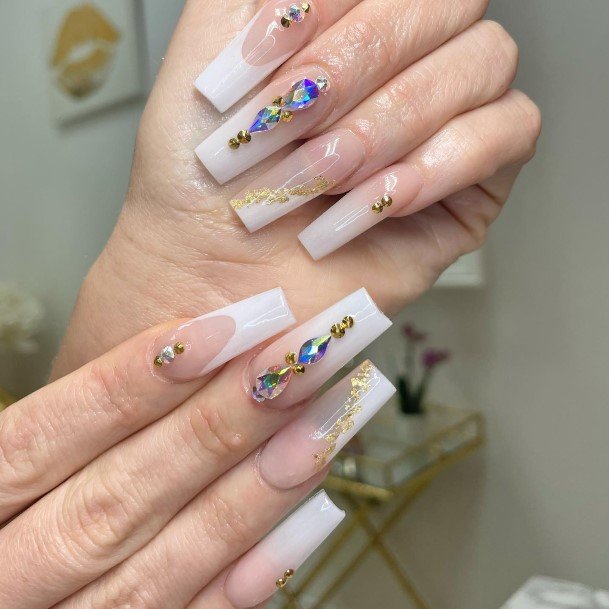 Womens White French Girly Nail Designs