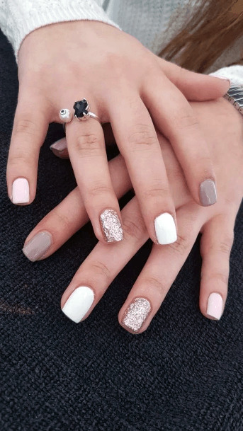 Womens White Grey And Sparkly Square Nails