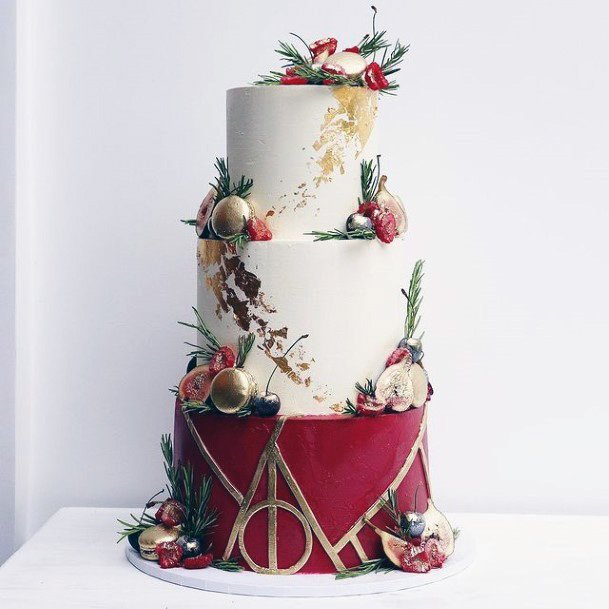 Womens Wine Red Wedding Cake 3 Tier