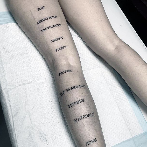 Womens Words Tattoo Legs