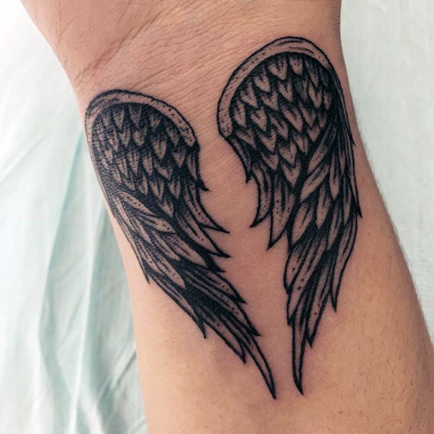 Womens Wrist Black Angel Wings Tattoo