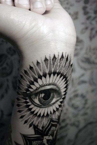 Womens Wrist Dotted Black Eye Tattoo Designs