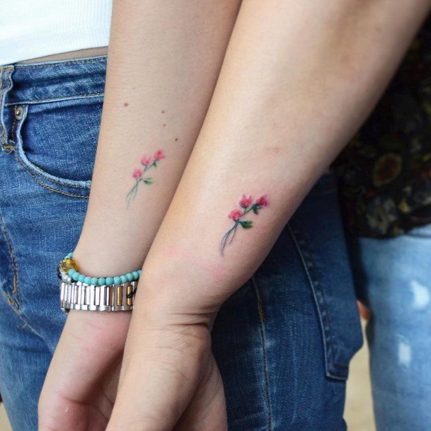 Womens Wrist Matching Rose Pair Tattoo