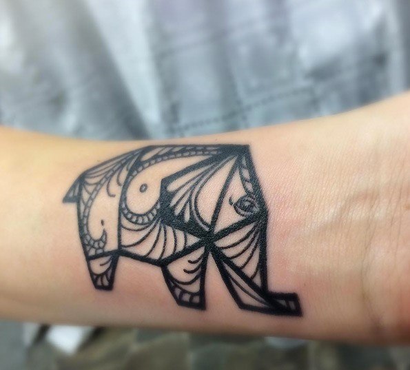 Womens Wrist Paper Elephant Tattoo