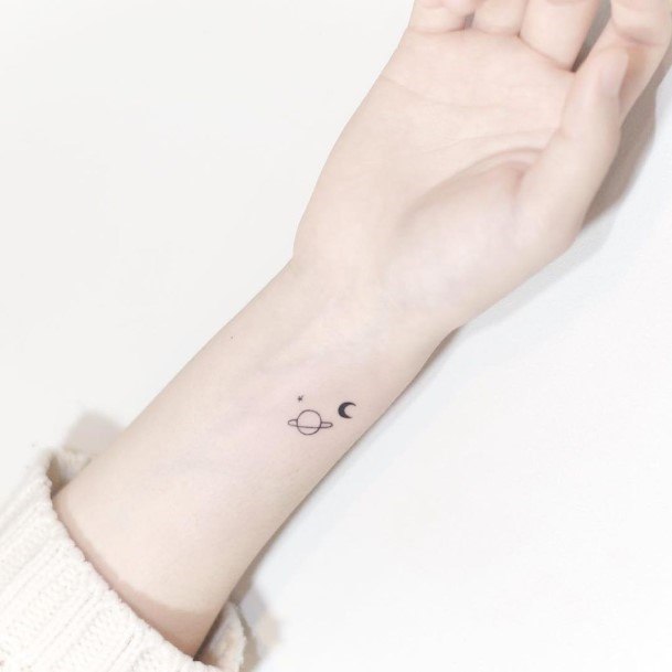 Womens Wrist Small Moon And Planet Tattoo