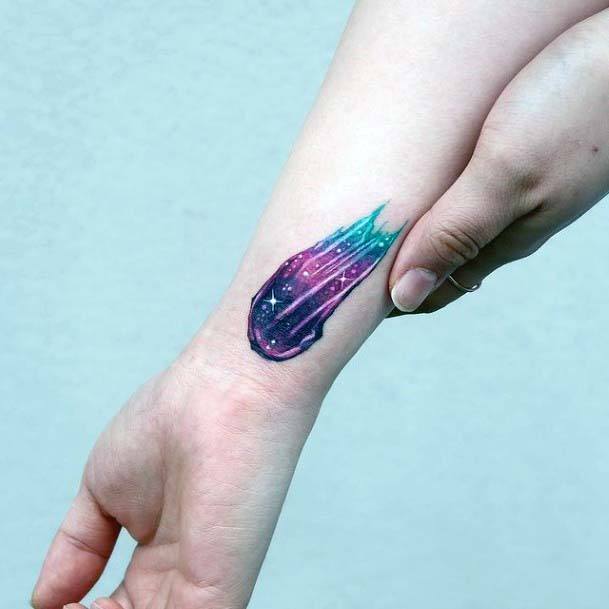 Womens Wrist Smudged Small Universe Cute Tattoo