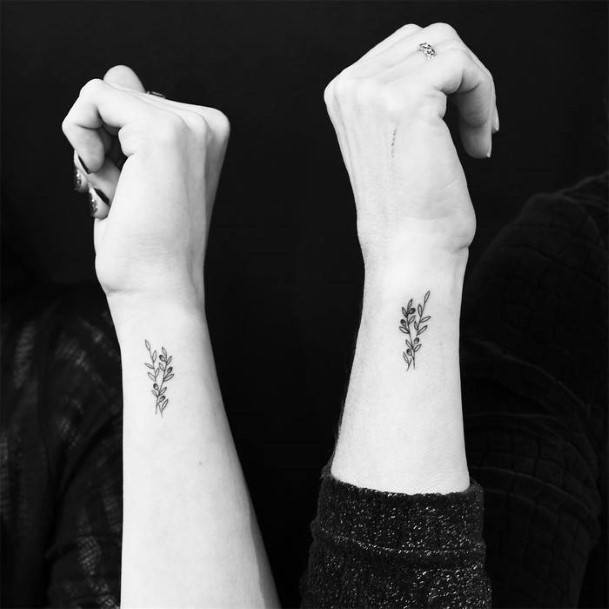 Womens Wrist Stem With Leaves Tattoo Matching