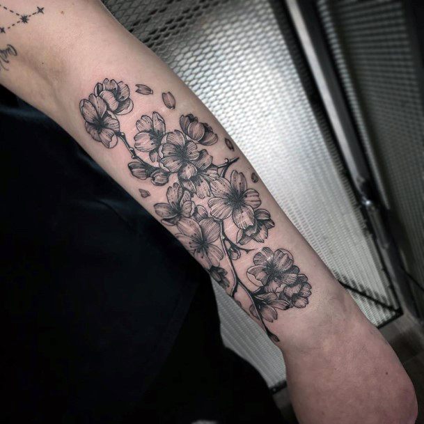 Womens Wrists Beautiful Black Cherry Blossom Tattoo
