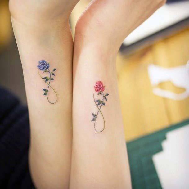 Womens Wrists Blue And Red Flower Cute Small Tattoo