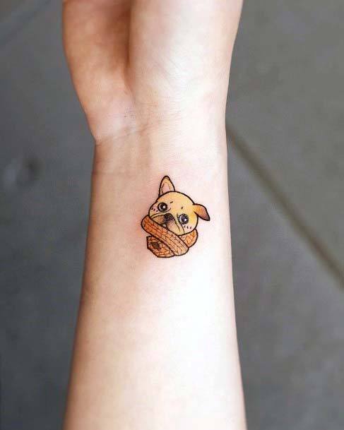 Womens Wrists Brown Dog Cute Small Tattoo