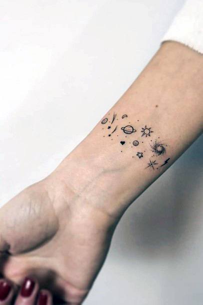 Womens Wrists Cute Planets And Stars Tattoo Moon