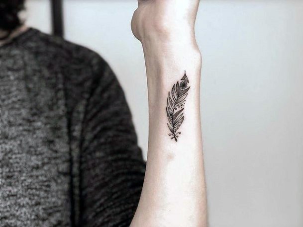 Womens Wrists Grey Feather Tattoo