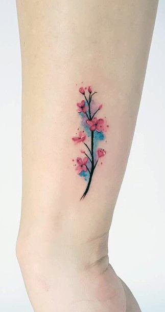 Womens Wrists Pink And Blue Cherry Blossom Tattoo