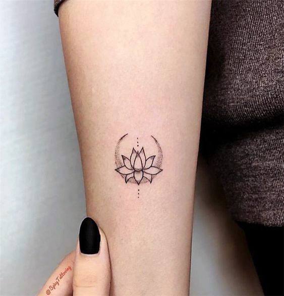 Womens Wrists Small Lotus Flower And Moon Tattoo