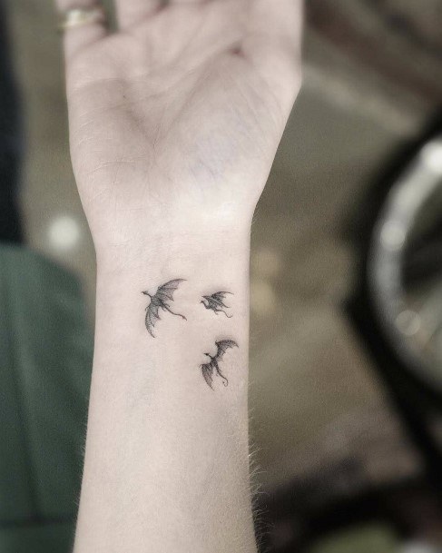 Womens Wrists Three Small Bats Tattoo