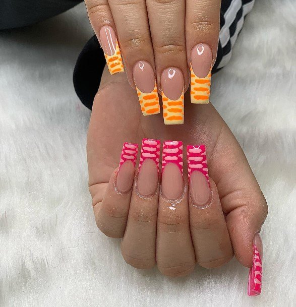 Womens Yellow And Pink Girly Nail Designs