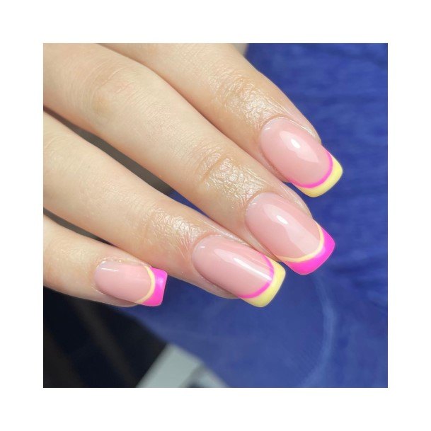 Womens Yellow And Pink Good Looking Nails