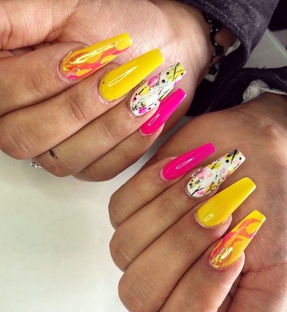 Womens Yellow And Pink Nail Design Ideas