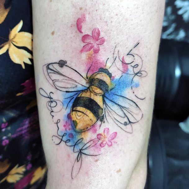 Womens Yellow Bee Tattoo