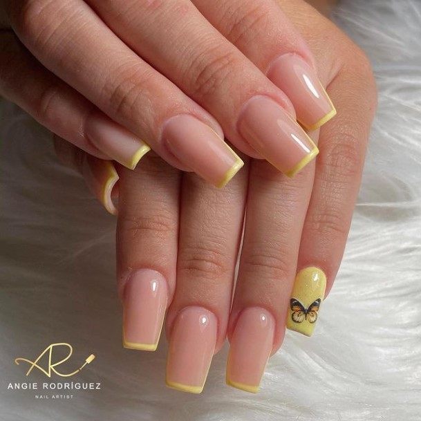 Womens Yellow French Tip Nail Ideas