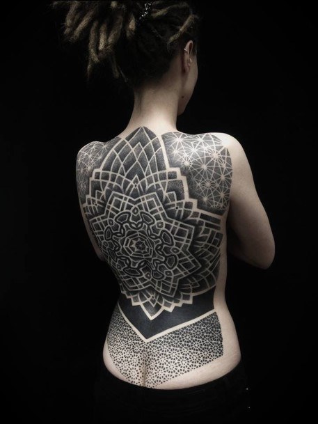 Wonderful Black Design Tattoo Womens Back