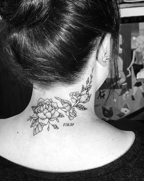 Wonderful Black Flower Tattoo Womens Neck