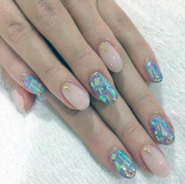 Wonderful Blue Green Iridescent Nails Women