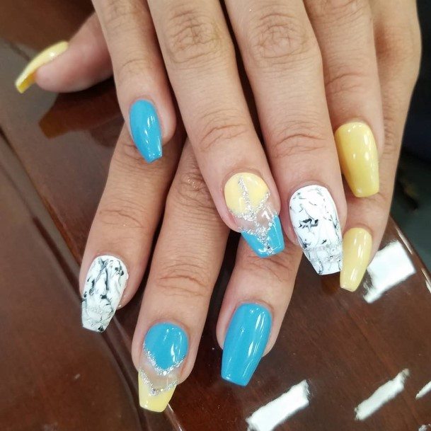 Wonderful Body Art Blue And Yellow Nail For Women