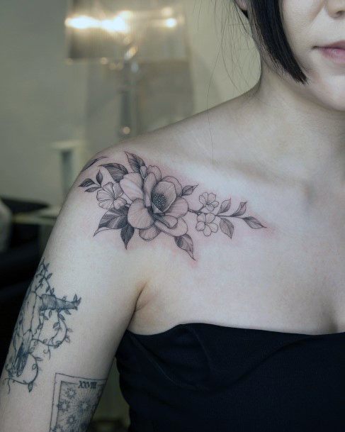 Wonderful Body Art Camellia Tattoo For Women