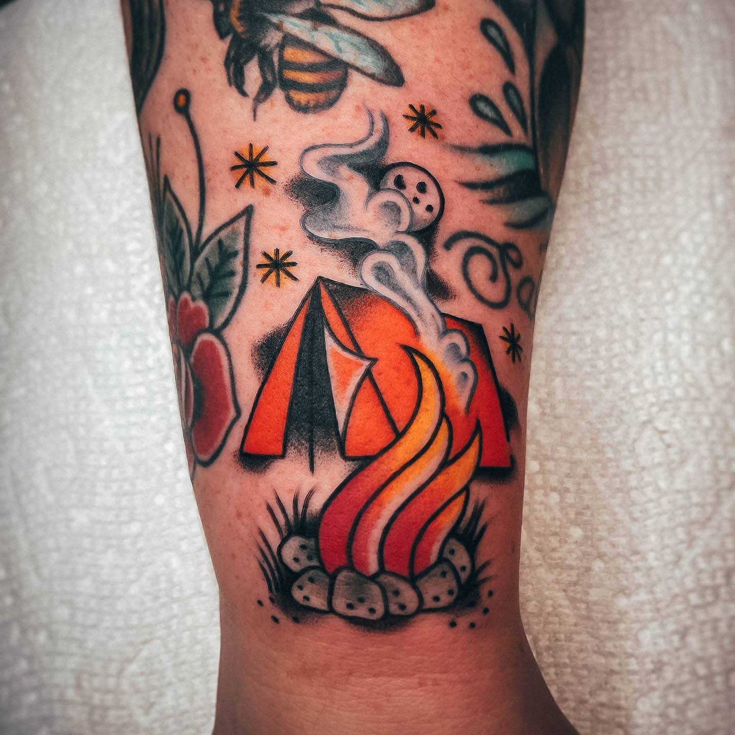 Wonderful Body Art Campfire Tattoo For Women