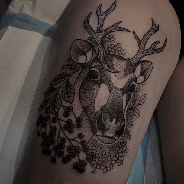 Wonderful Body Art Caribou Reindeer Tattoo For Women