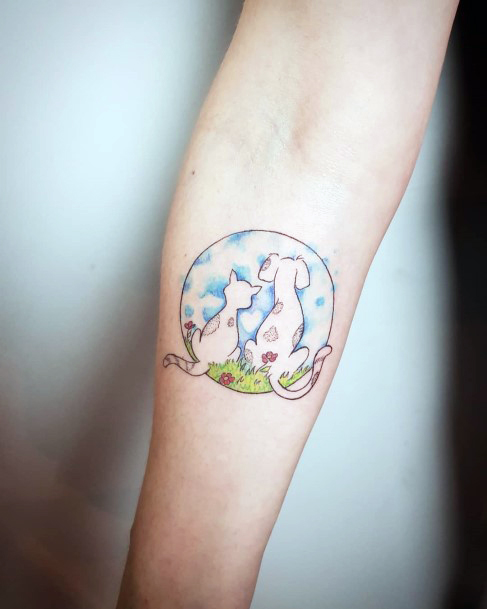 Wonderful Body Art Catdog Tattoo For Women