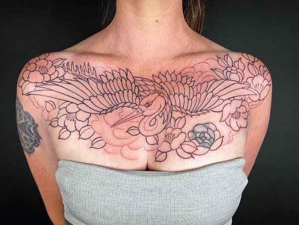 Wonderful Body Art Crane Tattoo For Women