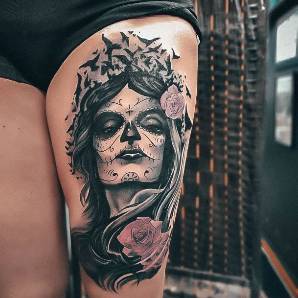 Wonderful Body Art Day Of The Dead Tattoo For Women