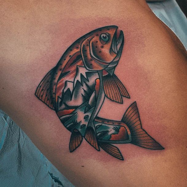 Wonderful Body Art Fishing Tattoo For Women