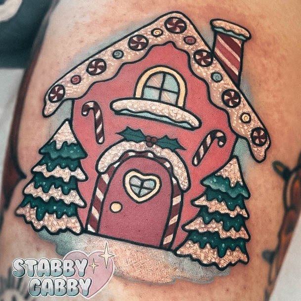 Wonderful Body Art Gingerbread House Tattoo For Women