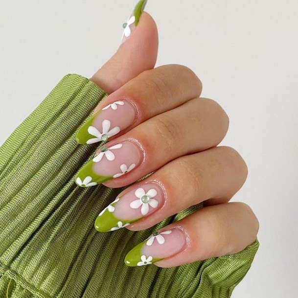 Wonderful Body Art Green And White Nail For Women